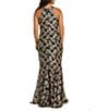 Color:Gold/Black - Image 2 - Sleeveless Keyhole Halter Neck Glitter Lace Long Dress