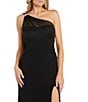 Color:Black - Image 3 - Sleeveless One Shoulder Rhinestone Embellished Draped Dress