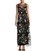 Color:Black/Multi - Image 1 - Sleeveless Sweetheart Illusion Neck Floral Embroidered Dress