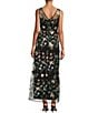 Color:Black/Multi - Image 2 - Sleeveless Sweetheart Illusion Neck Floral Embroidered Dress