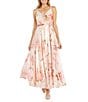 Color:Ivory/Peach - Image 1 - Sleeveless V-Neck Floral Faux Wrap Dress