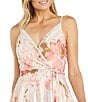 Color:Ivory/Peach - Image 3 - Sleeveless V-Neck Floral Faux Wrap Dress