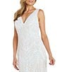 Color:Ivory/Nude - Image 3 - Sleeveless V-Neck Godet Insets Embroidered Iridescent Sequin Power Mesh Gown