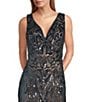 R & M Richards Sleeveless V-Neck Godet Skirt Embellished Long Sequin Dress - Image 4