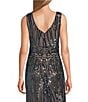 R & M Richards Sleeveless V-Neck Godet Skirt Embellished Long Sequin Dress - Image 5