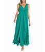Color:Verde - Image 1 - Sleeveless V-Neck Rhinestone Detail Crepe Chiffon A-Line Maxi Dress