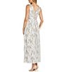 Color:Champagne/Silver - Image 2 - Sleeveless V-Neck Rhinestone Trim Waist Foil Print Mesh Dress