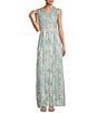 Color:Seafoam/Silver - Image 1 - Sleeveless V-Neck Rhinestone Trim Waist Foil Print Mesh Dress