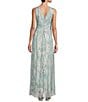 Color:Seafoam/Silver - Image 2 - Sleeveless V-Neck Rhinestone Trim Waist Foil Print Mesh Dress