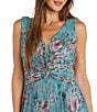 Color:Turquoise - Image 3 - Sleeveless V-Neck Ruched Waist Floral Print Gown