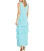 Color:Aqua - Image 2 - Sleeveless V-Neck Tiered Skirt Front Slit Empire Waist Maxi Dress