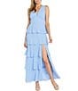 Color:Periwinkle - Image 1 - Sleeveless V-Neck Tiered Skirt Front Slit Empire Waist Maxi Dress