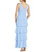 Color:Periwinkle - Image 2 - Sleeveless V-Neck Tiered Skirt Front Slit Empire Waist Maxi Dress