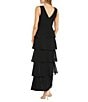 Color:Black - Image 2 - Sleeveless V-Neck Tired Skirt Front Slit Dress