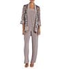 Color:Champagne - Image 1 - Swirl Sequin Scoop Neck 3/4 Sleeve Jacket 2-Piece Twinset