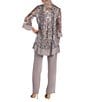 Color:Champagne - Image 2 - Swirl Sequin Scoop Neck 3/4 Sleeve Jacket 2-Piece Twinset