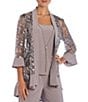Color:Champagne - Image 3 - Swirl Sequin Scoop Neck 3/4 Sleeve Jacket 2-Piece Twinset
