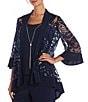 R & M Richards Swirl Sequin Scoop Neck 3/4 Sleeve Jacket 3-Piece Set, Color:Navy - Image 3