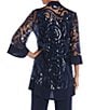 R & M Richards Swirl Sequin Scoop Neck 3/4 Sleeve Jacket 3-Piece Set, Color:Navy - Image 4