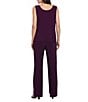 R & M Richards Three Piece Pantsuit With Sequin Mesh Tuxedo Jacket and Tank With Satin Lapels and Cuffs, Color:Plum - Image 4