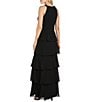 R & M Richards Tiered Solid Pebble Georgette Beaded Halter Neck Sleeveless Gown - Image 2