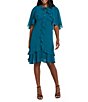 R & M Richards Two Piece Chiffon Ruffle Detail Capelet Dress, Color:Teal - Image 1