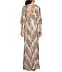 R & M Richards V-Neck Elbow Sleeve Tri Color Sequin A-line Gown, Color:Champagne - Image 2