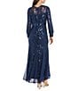 R & M Richards V-Neck Long Sleeve Embroidered Sequin Mesh Gown, Color:Twilight - Image 2