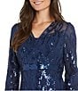 R & M Richards V-Neck Long Sleeve Embroidered Sequin Mesh Gown, Color:Twilight - Image 3