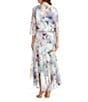 Color:Blue Lavender - Image 2 - Watercolor Floral Printed Chiffon V-Neck Ruffle High-Low 3/4 Sleeve 2-Piece Jacket Gown