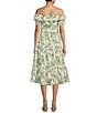 Color:Sage Toile - Image 2 - Floral Toile Print Cotton Poplin Off-the-Shoulder Ruffle Short Puff Sleeve Belted Tiered Midi Dress