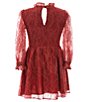 Color:Rust - Image 2 - Ruffle Mock Neck Long Sleeves Smocked Bodice Lace Girls Dress