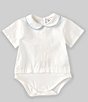 Color:White/Blue - Image 1 - Baby Boys 3-24 Short-Sleeve Peter-Pan Collar Solid One-Piece Bodysuit