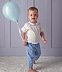 Color:White/Blue - Image 3 - Baby Boys 3-24 Short-Sleeve Peter-Pan Collar Solid One-Piece Bodysuit