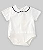 Color:White/Navy - Image 1 - Baby Boys 3-24 Short-Sleeve Peter-Pan Collar Solid One-Piece Bodysuit