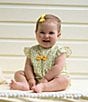 Color:Yellow - Image 3 - Baby Girls 3-24 Months Round Neck Cap Ruffle Sleeve Ditsy Romper Suit