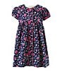 Color:Navy - Image 1 - Baby Girls 6-24 Months Peter Pan Collared Cap Sleeve Button Up Floral Print Dress