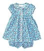 Color:Light Blue - Image 1 - Baby Girls 6-24 Months Short Sleeve Floral Button Front Collared Dress & Matching Bloomer