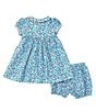 Color:Light Blue - Image 2 - Baby Girls 6-24 Months Short Sleeve Floral Button Front Collared Dress & Matching Bloomer
