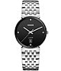 Color:Silver - Image 1 - Unisex Florence Classic Diamonds Quartz Analog Black Dial Silver Stainless Steel Bracelet Watch