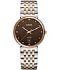 Color:Two Tone - Image 1 - Unisex Florence Classic Diamonds Quartz Analog Two-Tone Brown Dial Stainless Steel Bracelet Watch