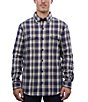 Color:Navy/Beige Plaid - Image 1 - Campfire Heavyweight Brushed Flannel Long Sleeve Woven Shirt Jacket
