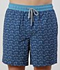 Color:Navy - Image 1 - Pool Of Fish Print 6#double; Inseam Swim Trunks
