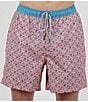 Color:Coral - Image 1 - Pool Of Fish Print 6#double; Inseam Swim Trunks