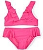 Color:Pink - Image 1 - Big Girls 7-16 Cannes Solid Tie-Back Halter Top & Matching Hipster Bottom 2-Piece Swimsuit