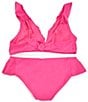Color:Pink - Image 2 - Big Girls 7-16 Cannes Solid Tie-Back Halter Top & Matching Hipster Bottom 2-Piece Swimsuit