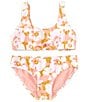 Color:Gold/Pink Multi - Image 1 - Big Girls 7-16 Floral Tie-Front Detail Halter Top & Matching Hipster Bottom 2-Piece Swimsuit