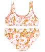 Color:Gold/Pink Multi - Image 2 - Big Girls 7-16 Floral Tie-Front Detail Halter Top & Matching Hipster Bottom 2-Piece Swimsuit