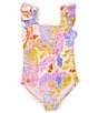 Color:Multi - Image 1 - Big Girls 7-16 Flutter Sleeve Floral Print One-Piece Swimsuit