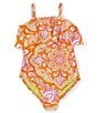 Color:Orange - Image 1 - Big Girls 7-16 Happy La Playa Paisley Print One-Piece Swimsuit